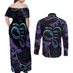 Personalized Australia Infinity Heart Indigenous Couples Matching Off Shoulder Maxi Dress and Long Sleeve Button Shirt Fly High Until We Meet Again - Aussie Hoodie