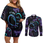 Personalized Australia Infinity Heart Indigenous Couples Matching Off Shoulder Short Dress and Long Sleeve Button Shirt Fly High Until We Meet Again - Aussie Hoodie