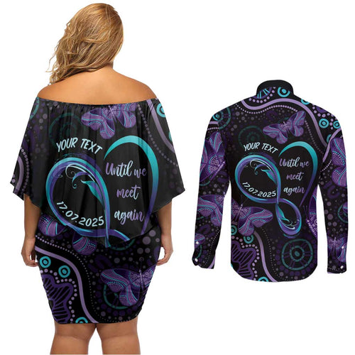 Personalized Australia Infinity Heart Indigenous Couples Matching Off Shoulder Short Dress and Long Sleeve Button Shirt Fly High Until We Meet Again - Aussie Hoodie