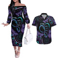 Personalized Australia Infinity Heart Indigenous Couples Matching Off The Shoulder Long Sleeve Dress and Hawaiian Shirt Fly High Until We Meet Again - Aussie Hoodie