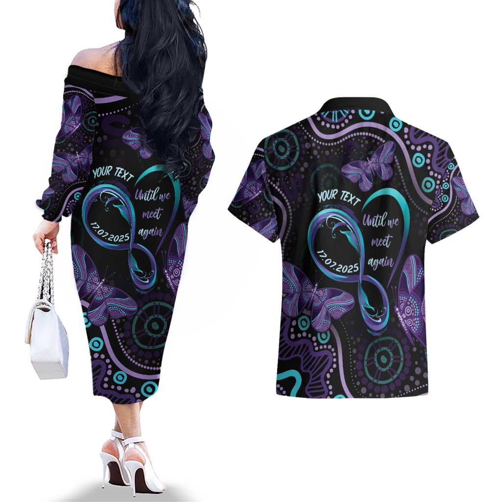 Personalized Australia Infinity Heart Indigenous Couples Matching Off The Shoulder Long Sleeve Dress and Hawaiian Shirt Fly High Until We Meet Again - Aussie Hoodie