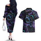 Personalized Australia Infinity Heart Indigenous Couples Matching Off The Shoulder Long Sleeve Dress and Hawaiian Shirt Fly High Until We Meet Again - Aussie Hoodie