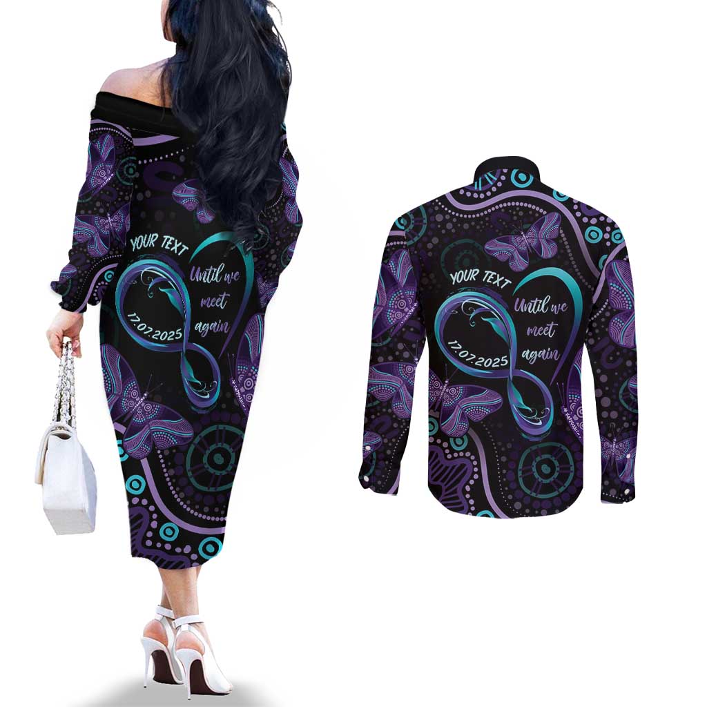 Personalized Australia Infinity Heart Indigenous Couples Matching Off The Shoulder Long Sleeve Dress and Long Sleeve Button Shirt Fly High Until We Meet Again - Aussie Hoodie