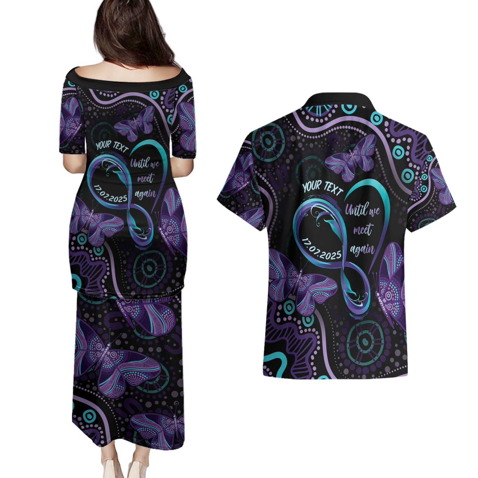 Personalized Australia Infinity Heart Indigenous Couples Matching Puletasi and Hawaiian Shirt Fly High Until We Meet Again - Aussie Hoodie