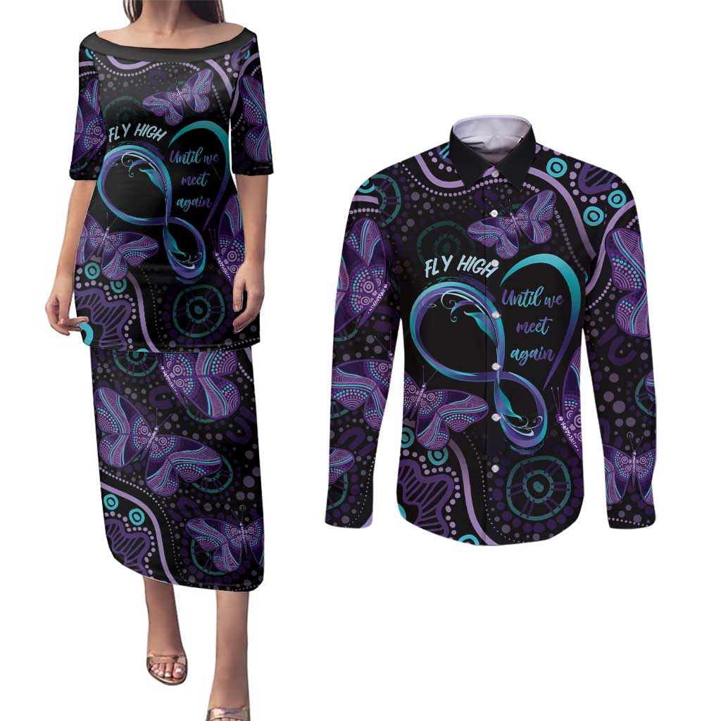 Personalized Australia Infinity Heart Indigenous Couples Matching Puletasi and Long Sleeve Button Shirt Fly High Until We Meet Again - Aussie Hoodie