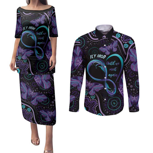 Personalized Australia Infinity Heart Indigenous Couples Matching Puletasi and Long Sleeve Button Shirt Fly High Until We Meet Again - Aussie Hoodie