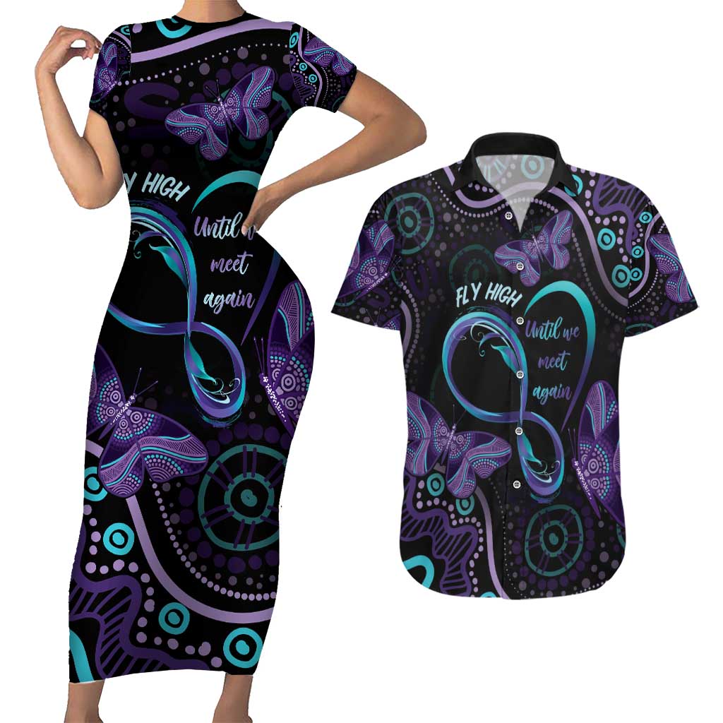 Personalized Australia Infinity Heart Indigenous Couples Matching Short Sleeve Bodycon Dress and Hawaiian Shirt Fly High Until We Meet Again - Aussie Hoodie