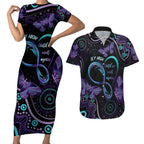 Personalized Australia Infinity Heart Indigenous Couples Matching Short Sleeve Bodycon Dress and Hawaiian Shirt Fly High Until We Meet Again - Aussie Hoodie