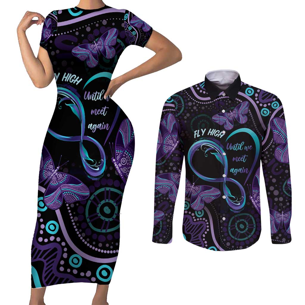 Personalized Australia Infinity Heart Indigenous Couples Matching Short Sleeve Bodycon Dress and Long Sleeve Button Shirt Fly High Until We Meet Again - Aussie Hoodie