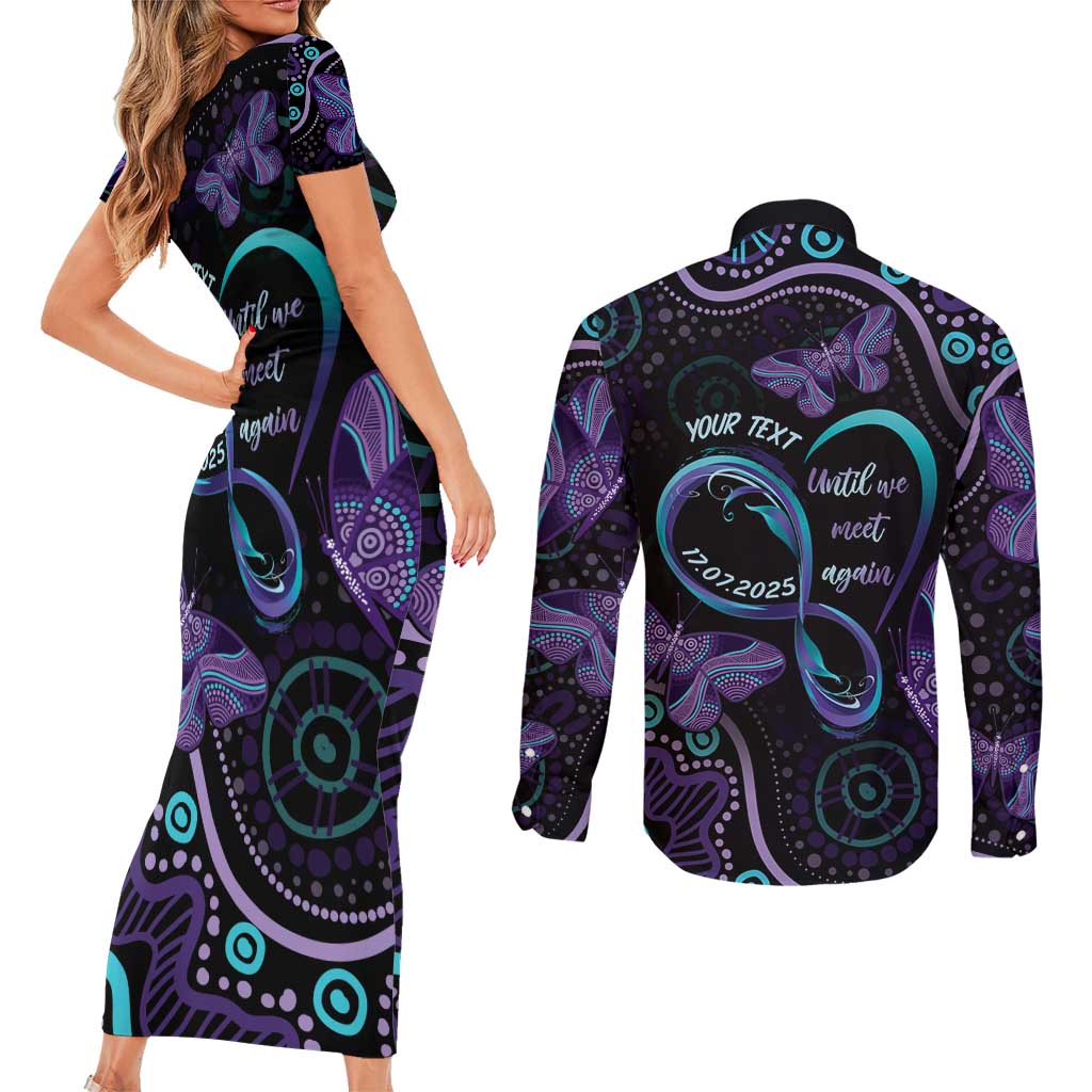 Personalized Australia Infinity Heart Indigenous Couples Matching Short Sleeve Bodycon Dress and Long Sleeve Button Shirt Fly High Until We Meet Again - Aussie Hoodie