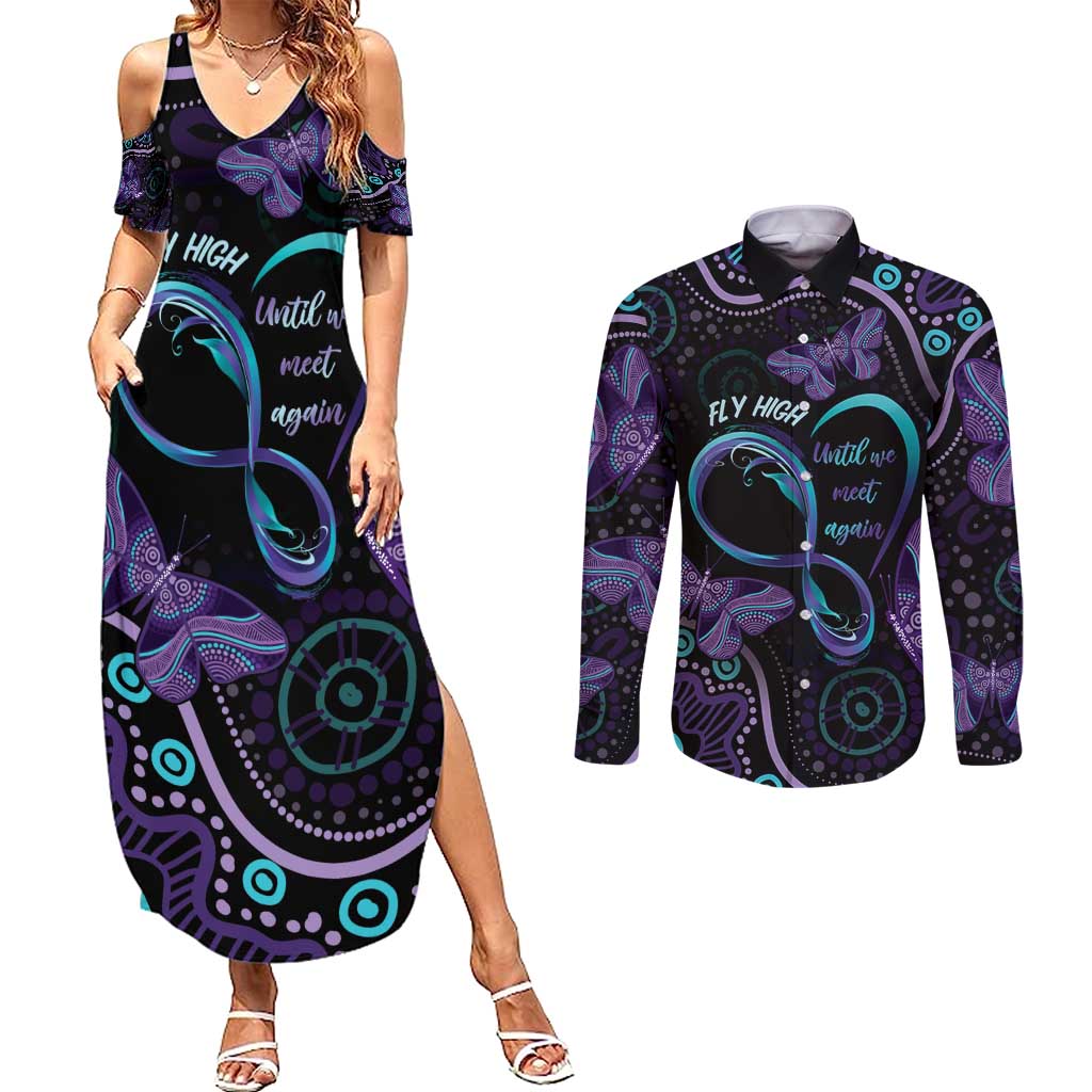 Personalized Australia Infinity Heart Indigenous Couples Matching Summer Maxi Dress and Long Sleeve Button Shirt Fly High Until We Meet Again - Aussie Hoodie