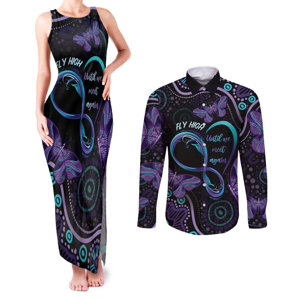 Personalized Australia Infinity Heart Indigenous Couples Matching Tank Maxi Dress and Long Sleeve Button Shirt Fly High Until We Meet Again - Aussie Hoodie