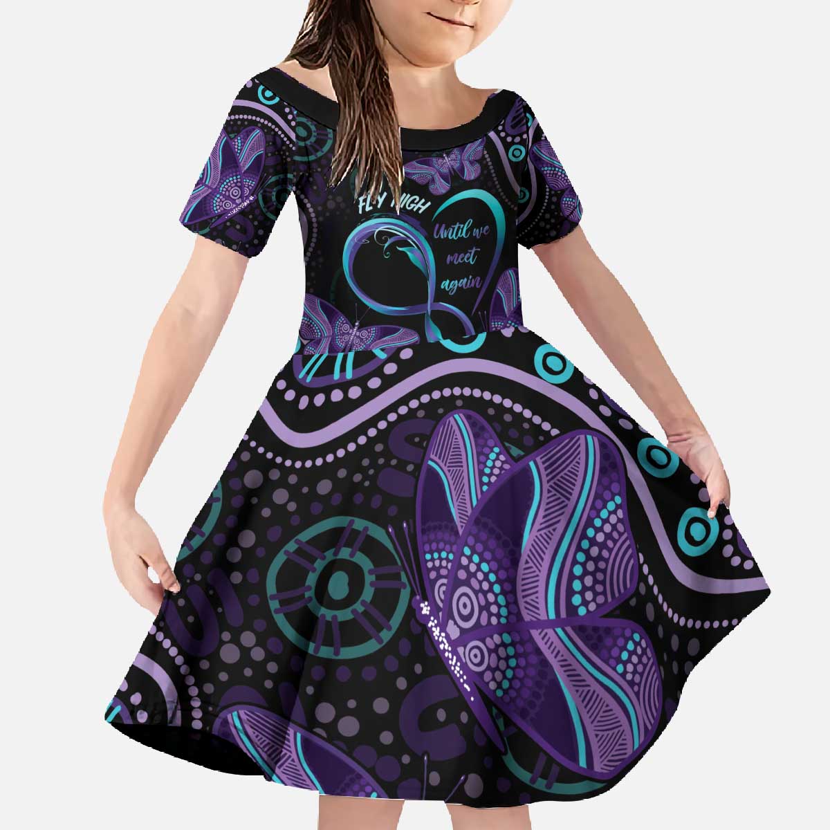 Personalized Australia Infinity Heart Indigenous Family Matching Off The Shoulder Long Sleeve Dress and Hawaiian Shirt Fly High Until We Meet Again - Aussie Hoodie