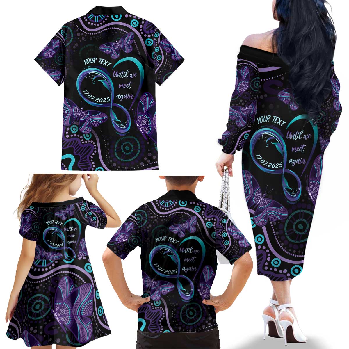 Personalized Australia Infinity Heart Indigenous Family Matching Off The Shoulder Long Sleeve Dress and Hawaiian Shirt Fly High Until We Meet Again - Aussie Hoodie