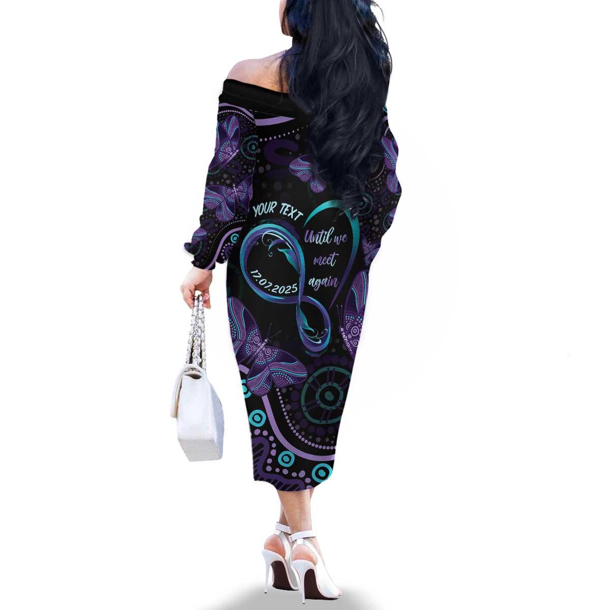 Personalized Australia Infinity Heart Indigenous Family Matching Off The Shoulder Long Sleeve Dress and Hawaiian Shirt Fly High Until We Meet Again - Aussie Hoodie