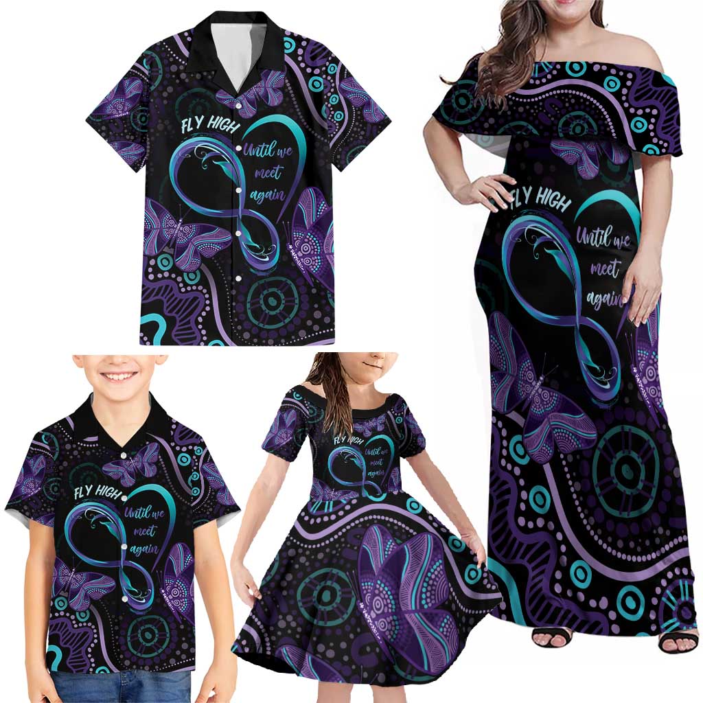 Personalized Australia Infinity Heart Indigenous Family Matching Off Shoulder Maxi Dress and Hawaiian Shirt Fly High Until We Meet Again - Aussie Hoodie