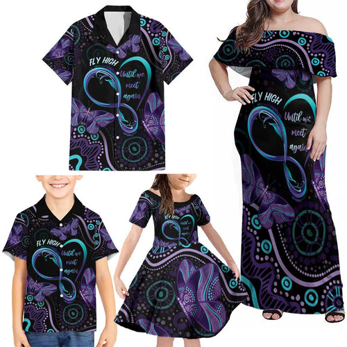 Personalized Australia Infinity Heart Indigenous Family Matching Off Shoulder Maxi Dress and Hawaiian Shirt Fly High Until We Meet Again - Aussie Hoodie