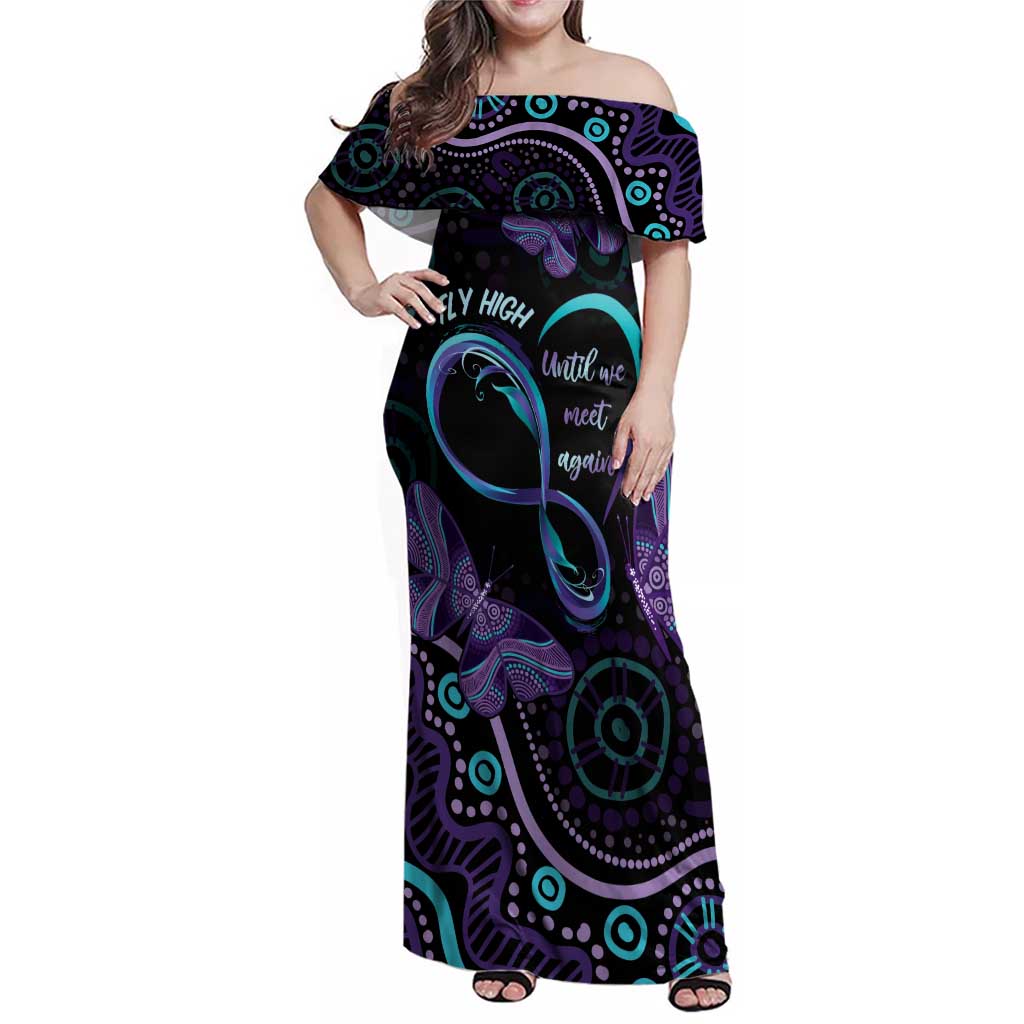 Personalized Australia Infinity Heart Indigenous Family Matching Off Shoulder Maxi Dress and Hawaiian Shirt Fly High Until We Meet Again - Aussie Hoodie