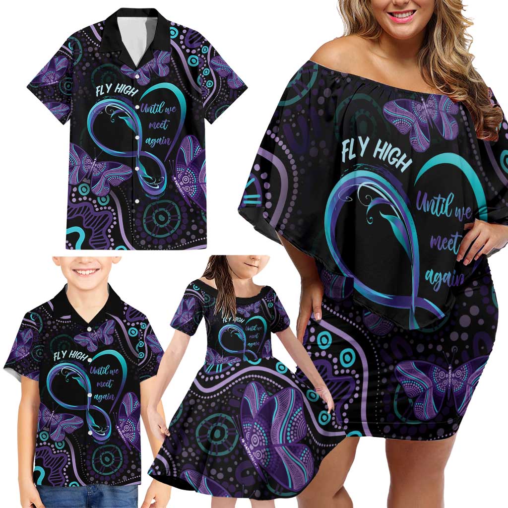 Personalized Australia Infinity Heart Indigenous Family Matching Off Shoulder Short Dress and Hawaiian Shirt Fly High Until We Meet Again - Aussie Hoodie
