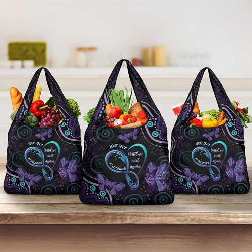 Personalized Australia Infinity Heart Indigenous Grocery Bag Fly High Until We Meet Again - Aussie Hoodie