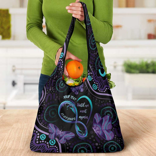 Personalized Australia Infinity Heart Indigenous Grocery Bag Fly High Until We Meet Again - Aussie Hoodie