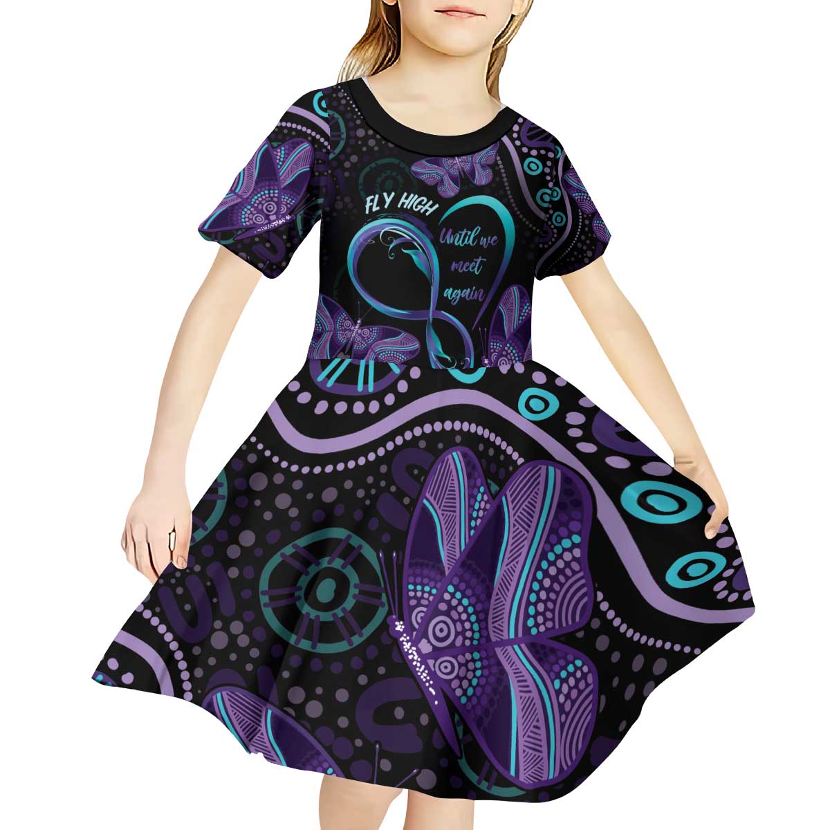 Personalized Australia Infinity Heart Indigenous Kid Short Sleeve Dress Fly High Until We Meet Again - Aussie Hoodie