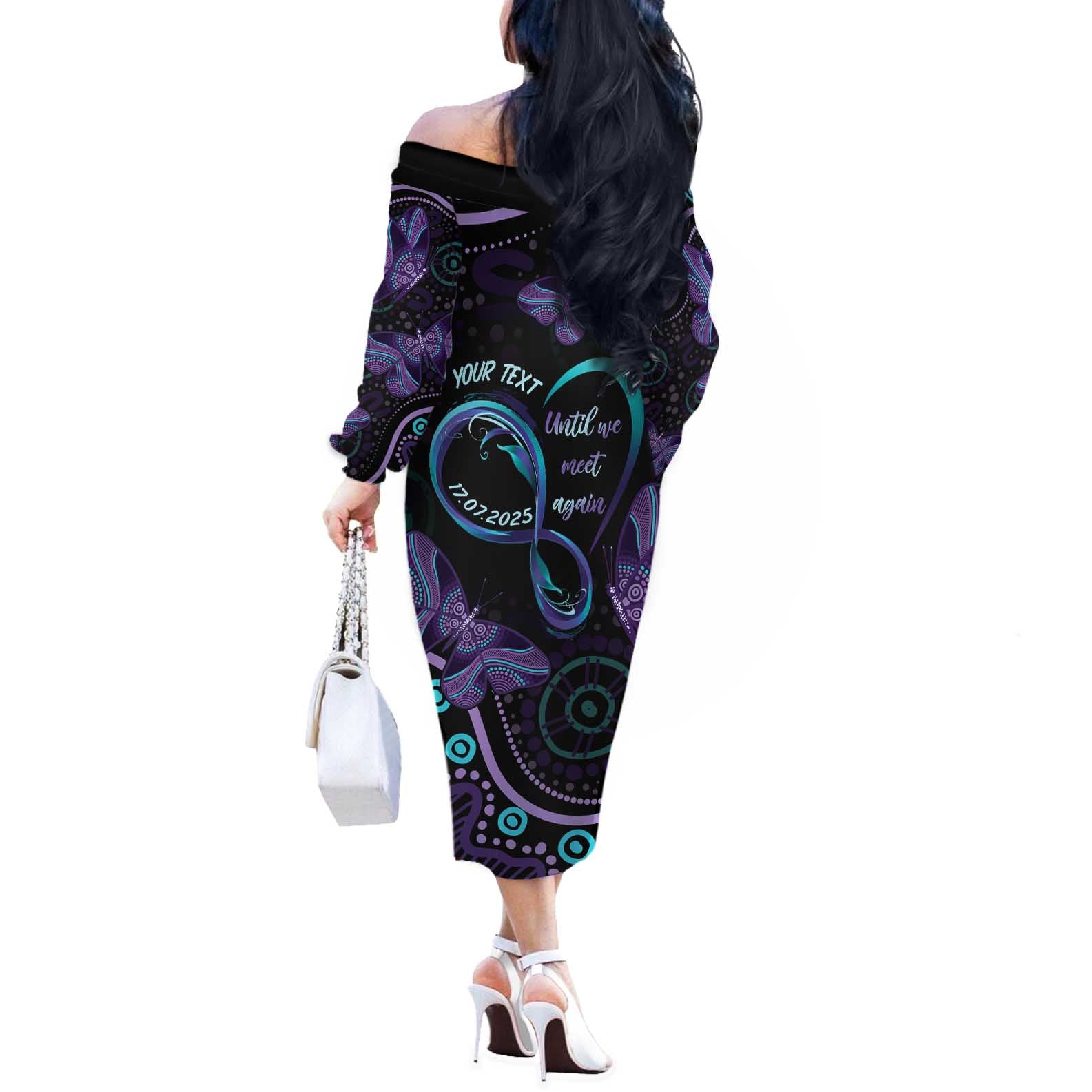Personalized Australia Infinity Heart Indigenous Off The Shoulder Long Sleeve Dress Fly High Until We Meet Again - Aussie Hoodie