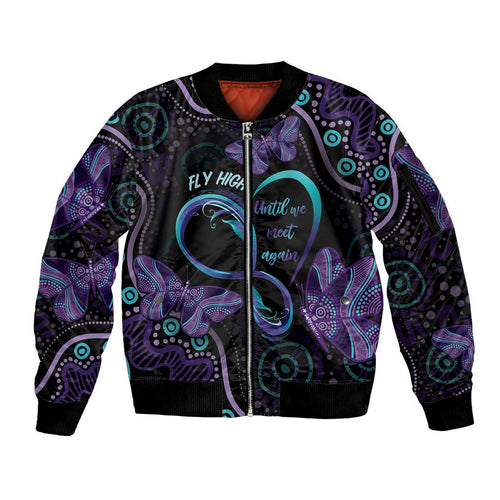 Personalized Australia Infinity Heart Indigenous Sleeve Zip Bomber Jacket Fly High Until We Meet Again - Aussie Hoodie