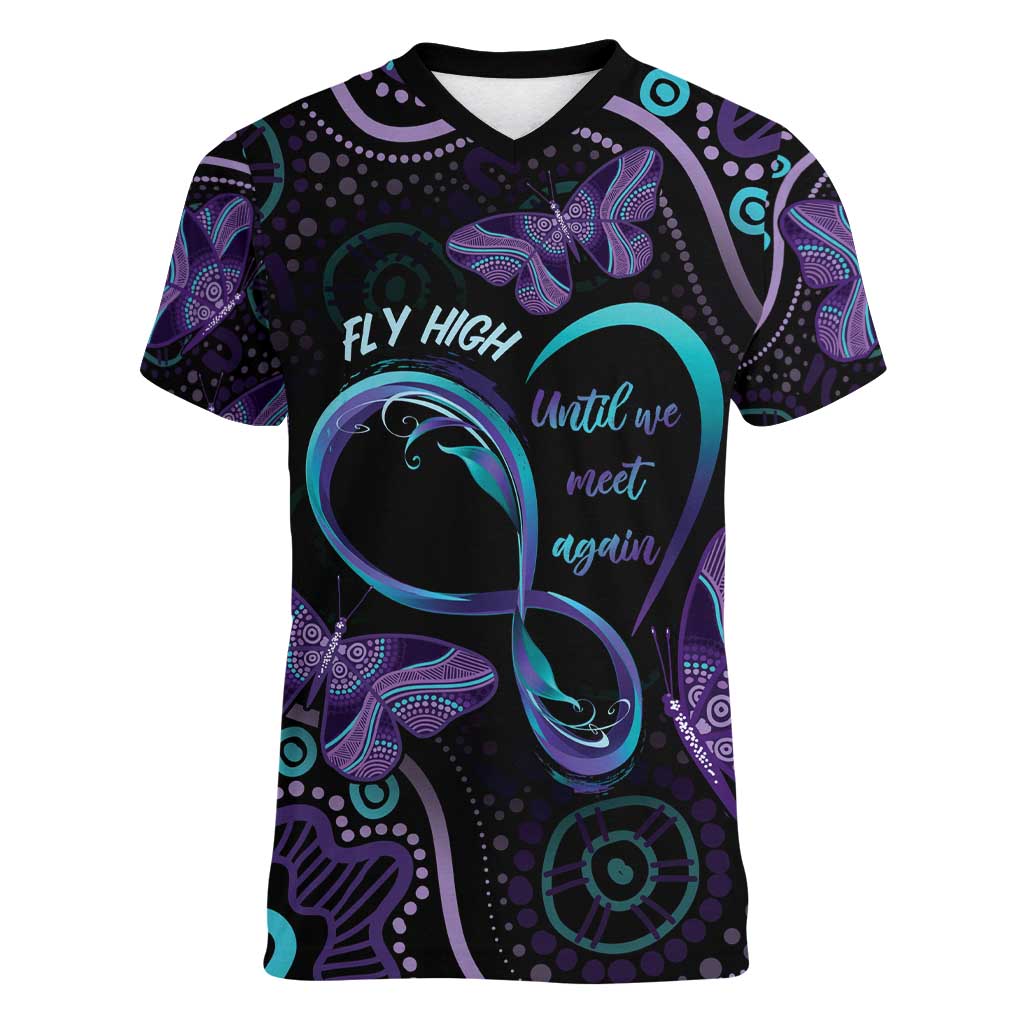 Personalized Australia Infinity Heart Indigenous Women V-Neck T-Shirt Fly High Until We Meet Again - Aussie Hoodie
