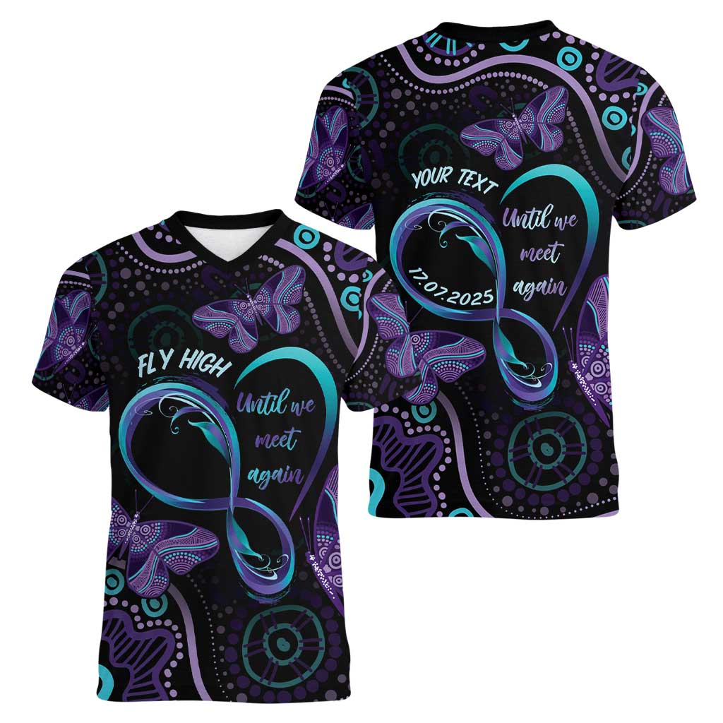 Personalized Australia Infinity Heart Indigenous Women V-Neck T-Shirt Fly High Until We Meet Again - Aussie Hoodie
