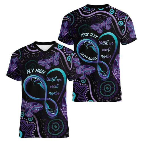Personalized Australia Infinity Heart Indigenous Women V-Neck T-Shirt Fly High Until We Meet Again - Aussie Hoodie