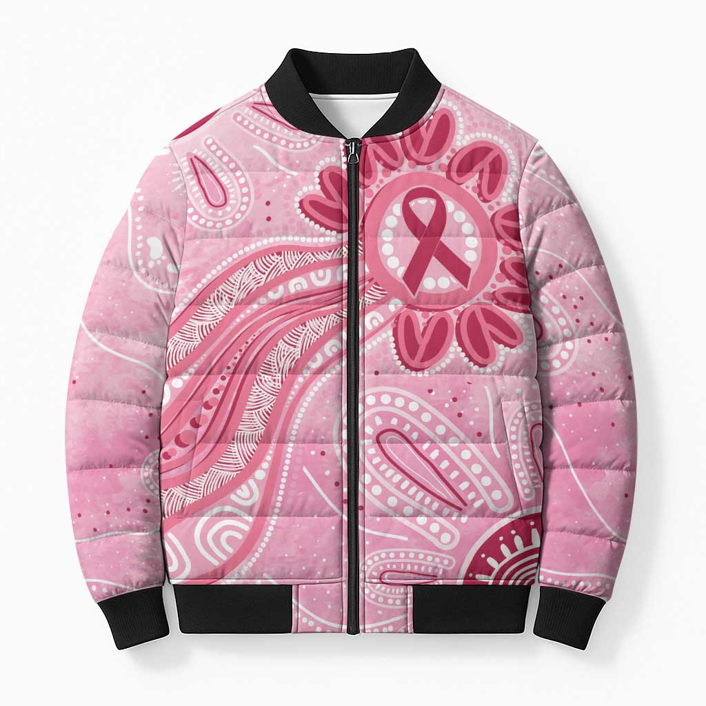 First Nation Aboriginal Dot Arts Bomber Puffer Jacket Think Pink - Aussie Hoodie