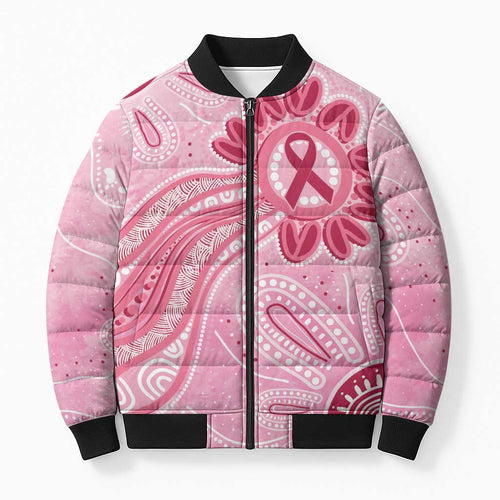 First Nation Aboriginal Dot Arts Bomber Puffer Jacket Think Pink - Aussie Hoodie