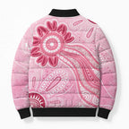 First Nation Aboriginal Dot Arts Bomber Puffer Jacket Think Pink - Aussie Hoodie