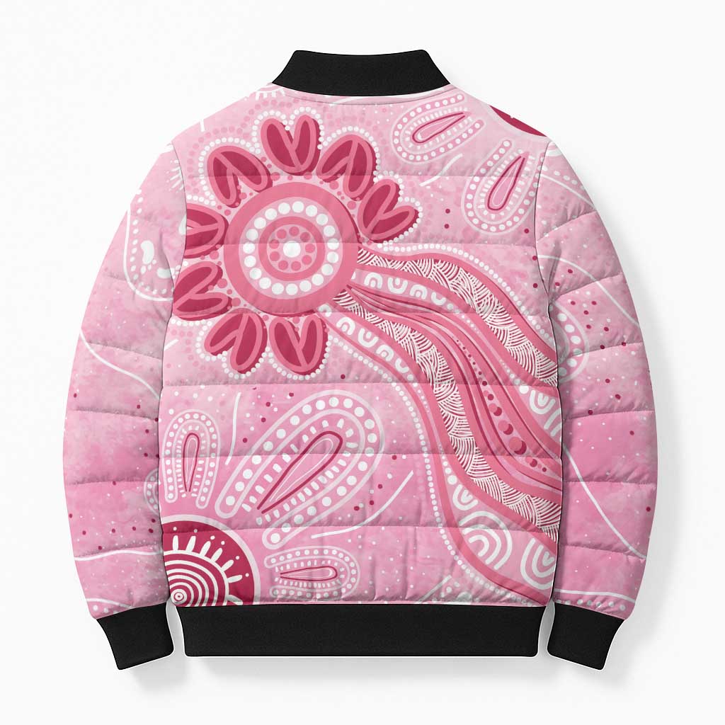 First Nation Aboriginal Dot Arts Bomber Puffer Jacket Think Pink - Aussie Hoodie