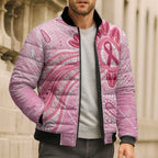 First Nation Aboriginal Dot Arts Bomber Puffer Jacket Think Pink - Aussie Hoodie