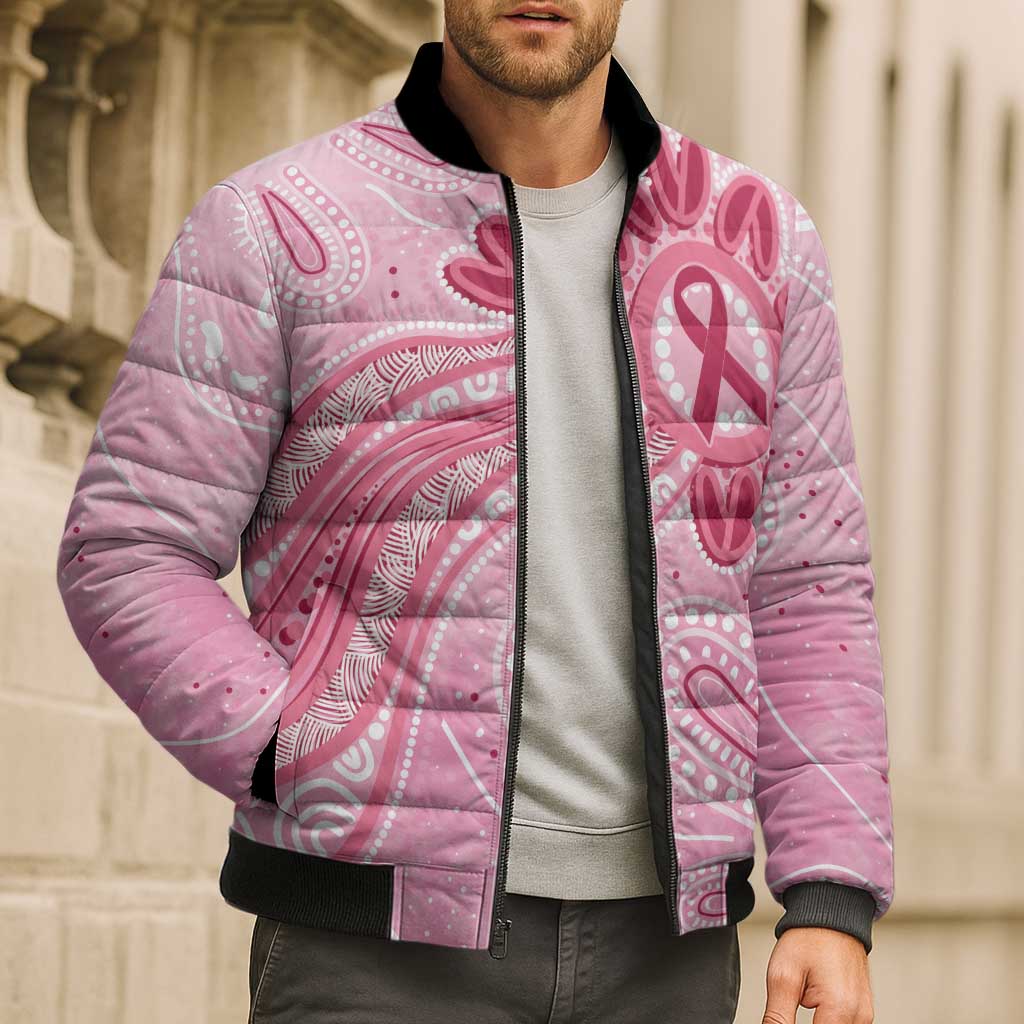 First Nation Aboriginal Dot Arts Bomber Puffer Jacket Think Pink - Aussie Hoodie