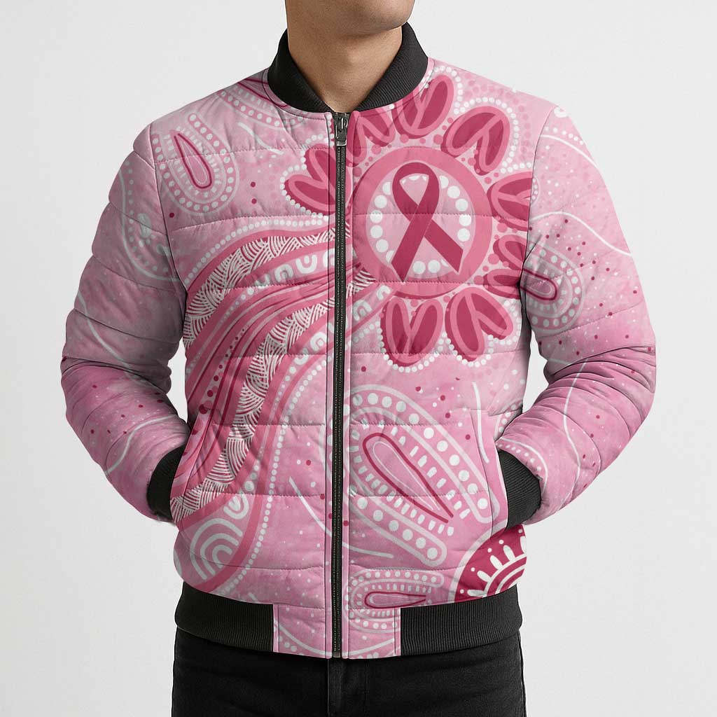 First Nation Aboriginal Dot Arts Bomber Puffer Jacket Think Pink - Aussie Hoodie