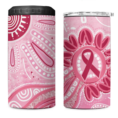 First Nation Aboriginal Dot Arts 4 in 1 Can Cooler Tumbler Think Pink - Aussie Hoodie