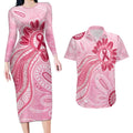 First Nation Aboriginal Dot Arts Couples Matching Long Sleeve Bodycon Dress and Hawaiian Shirt Think Pink - Aussie Hoodie