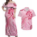 First Nation Aboriginal Dot Arts Couples Matching Off Shoulder Maxi Dress and Hawaiian Shirt Think Pink - Aussie Hoodie