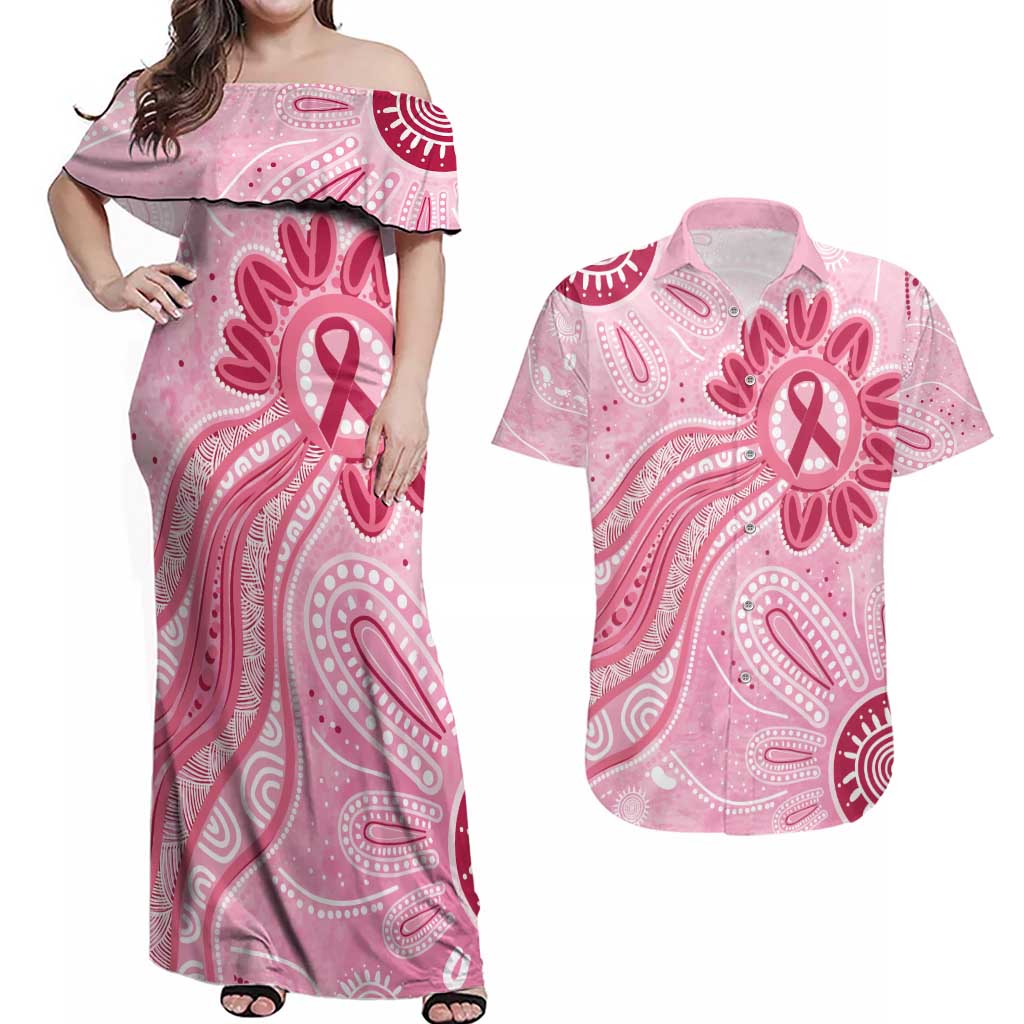 First Nation Aboriginal Dot Arts Couples Matching Off Shoulder Maxi Dress and Hawaiian Shirt Think Pink - Aussie Hoodie