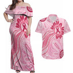 First Nation Aboriginal Dot Arts Couples Matching Off Shoulder Maxi Dress and Hawaiian Shirt Think Pink - Aussie Hoodie