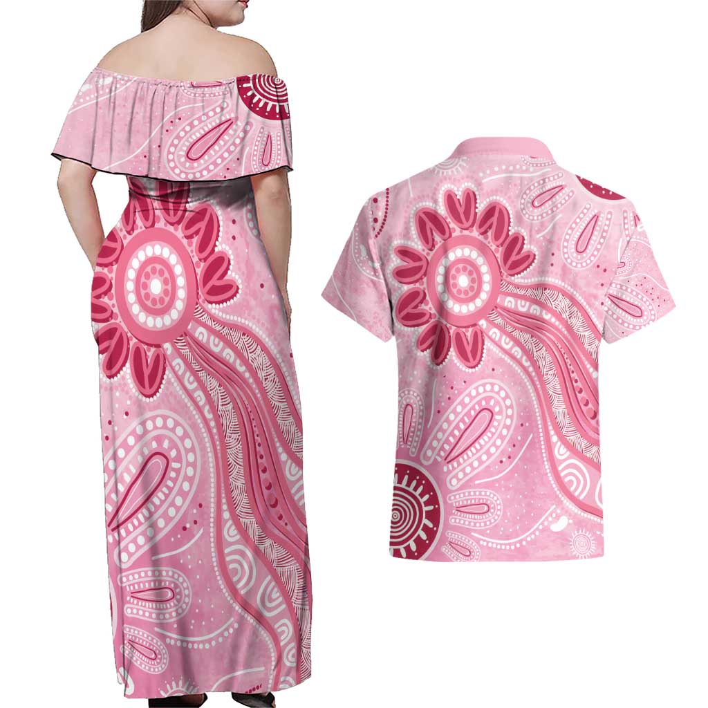 First Nation Aboriginal Dot Arts Couples Matching Off Shoulder Maxi Dress and Hawaiian Shirt Think Pink - Aussie Hoodie