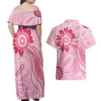 First Nation Aboriginal Dot Arts Couples Matching Off Shoulder Maxi Dress and Hawaiian Shirt Think Pink - Aussie Hoodie