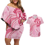 First Nation Aboriginal Dot Arts Couples Matching Off Shoulder Short Dress and Hawaiian Shirt Think Pink - Aussie Hoodie