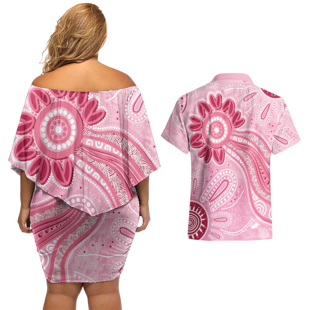 First Nation Aboriginal Dot Arts Couples Matching Off Shoulder Short Dress and Hawaiian Shirt Think Pink - Aussie Hoodie