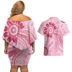 First Nation Aboriginal Dot Arts Couples Matching Off Shoulder Short Dress and Hawaiian Shirt Think Pink - Aussie Hoodie