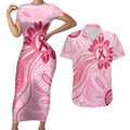 First Nation Aboriginal Dot Arts Couples Matching Short Sleeve Bodycon Dress and Hawaiian Shirt Think Pink - Aussie Hoodie