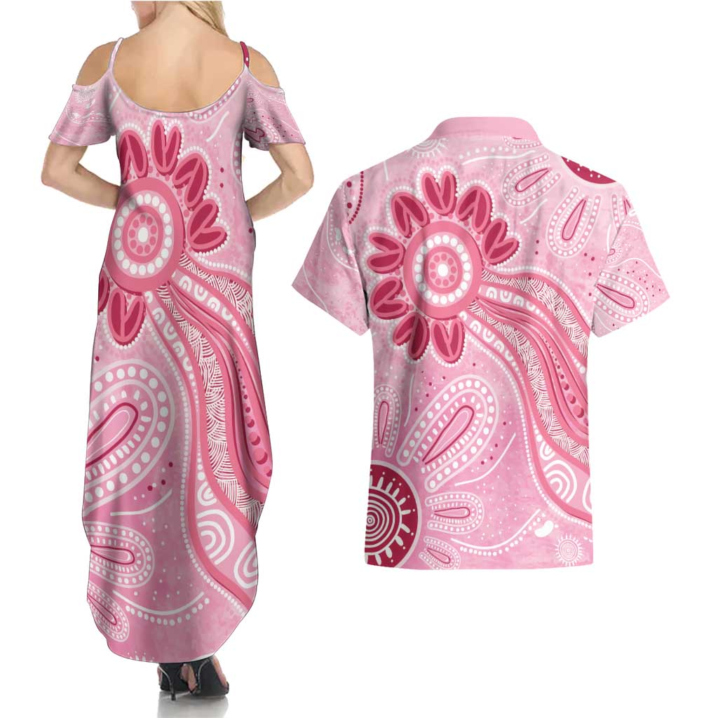 First Nation Aboriginal Dot Arts Couples Matching Summer Maxi Dress and Hawaiian Shirt Think Pink - Aussie Hoodie